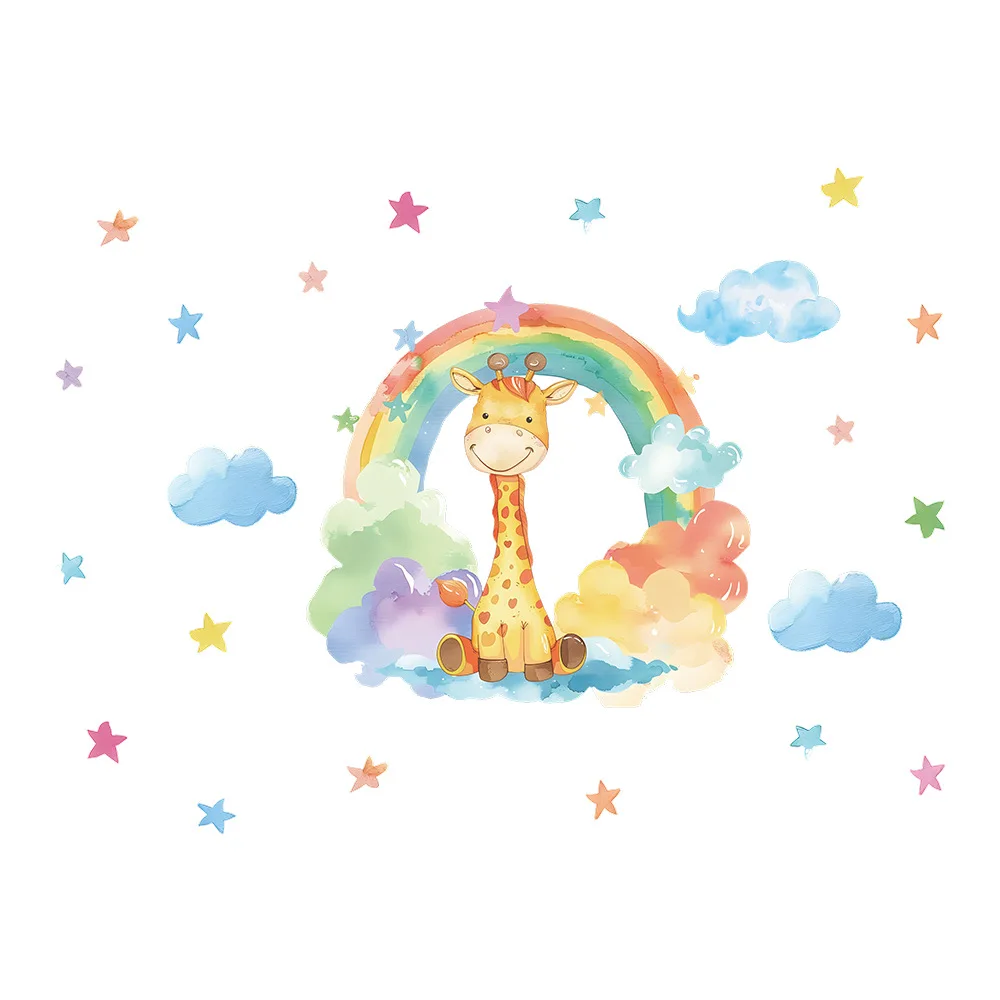 Наклейки на стену с изображением жирафа радужной звезды облака детская спальня гостиная украшение дома самоклеющиеся наклейки