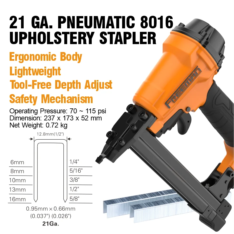 Freeman 21 Gauge Pneumatic 80 Series Stapler Sofa Industrial 8016 Fine Wire Upholstery Air Staple Gun
