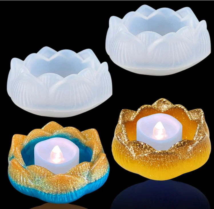 DIY Silicone Resin Casting Mold  Lotus Flower Shape Epoxy Resin  Mold For Candle Holder Jewelry Storage Box