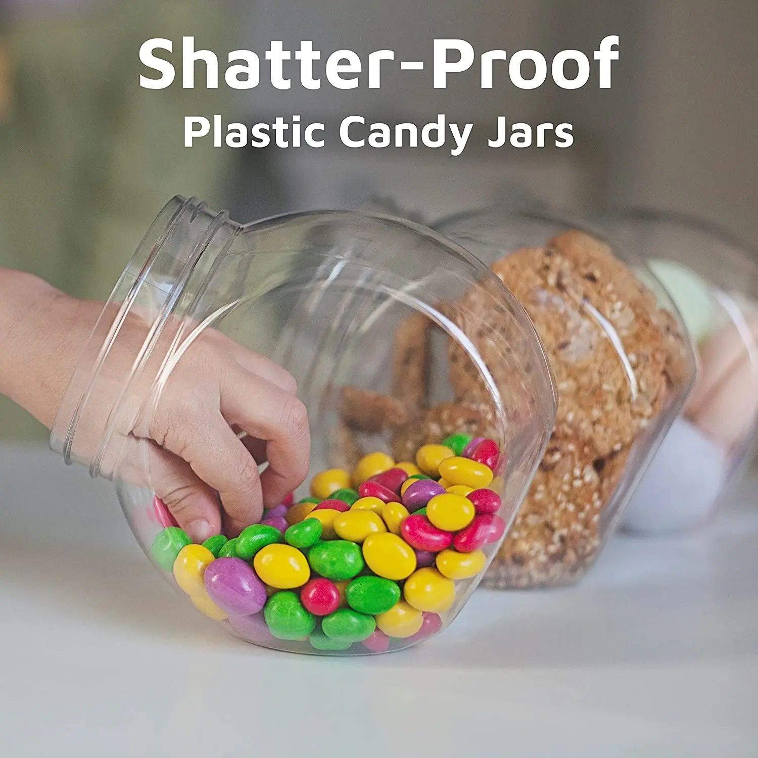 transparent plastic bottle with aluminum or plastic screw lids for candy,gift,good,beans,toy packaging