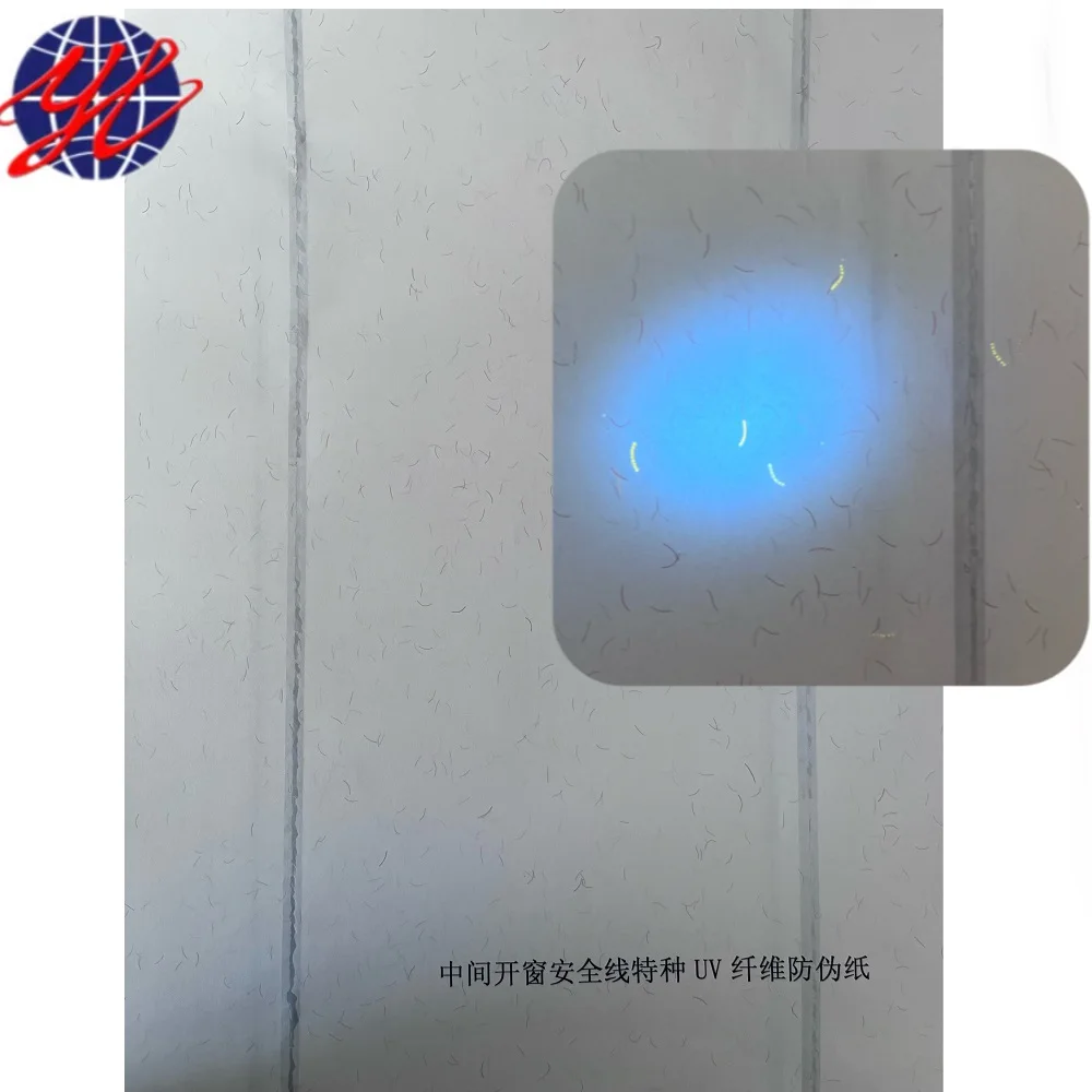 Custom Central Window Security Thread Paper with Visible Fibers and Invisible Dotted Line Fibers for Security Document Cheque