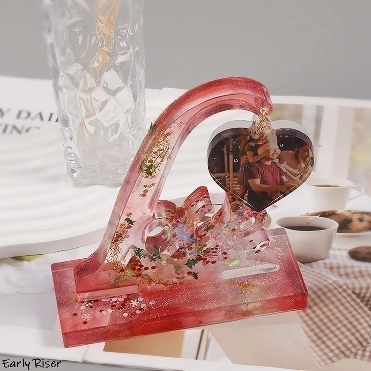 Early Riser DIY Crystal Epoxy Mirror Resin Heart Shaped Photo Frame Pendant Table Silicone Mold Christmas Decoration