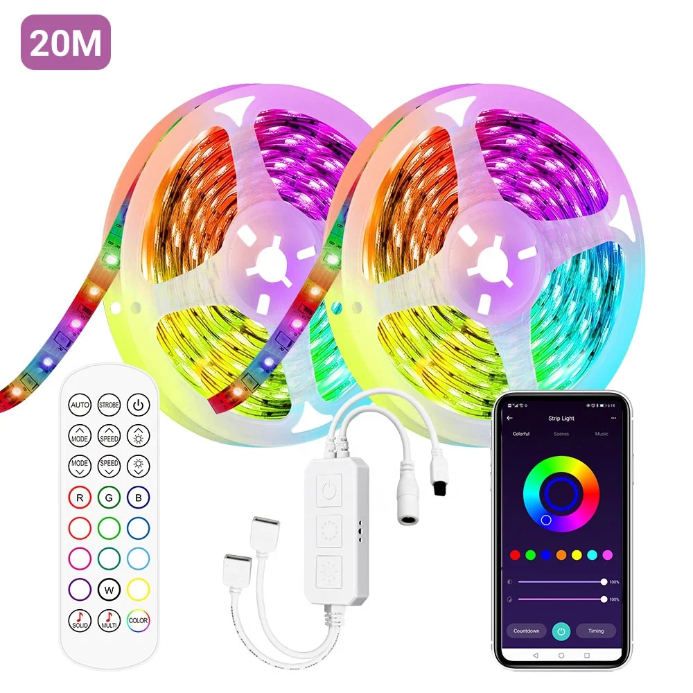 20M 360 LEDs IP20 RGB BLT Smart LED Strip Light DC 12V Music Sync Color Changing Function For Christmas Icicle Light