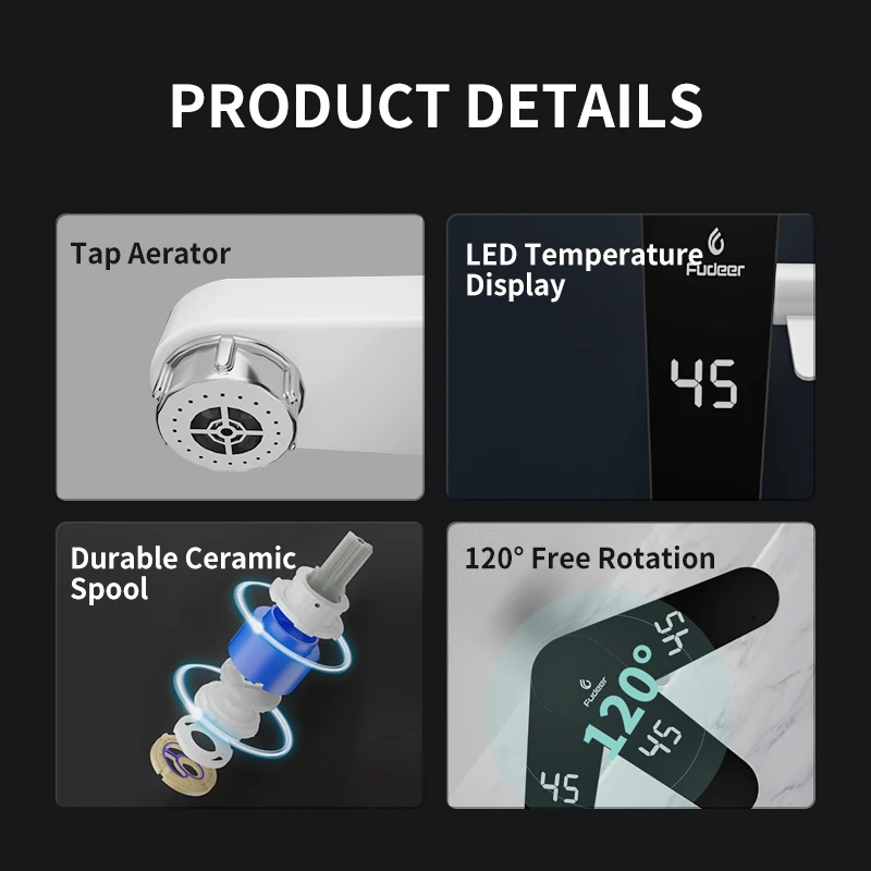 Fudeer 3000W Electric Water Heater Kitchen Faucet Tankless Water Heater Tap Flowing Electric Faucet Shower Temperature Display