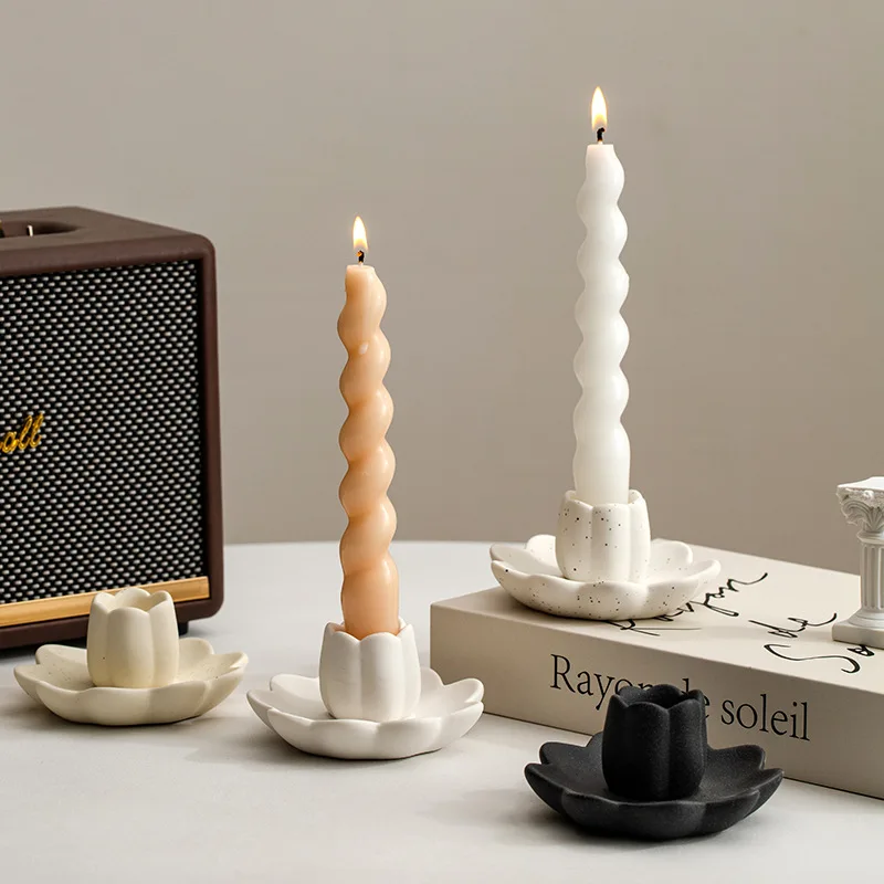 Korean Style Tabletop Decor Flower Shape Ceramic Tea Light Candle Holder