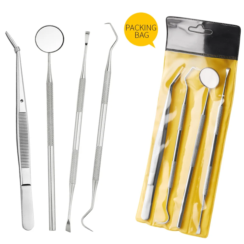 
Hot Sell 4 pcs Stainless Steel Dentist Hygiene Cleaning Tooth Dental Kit 