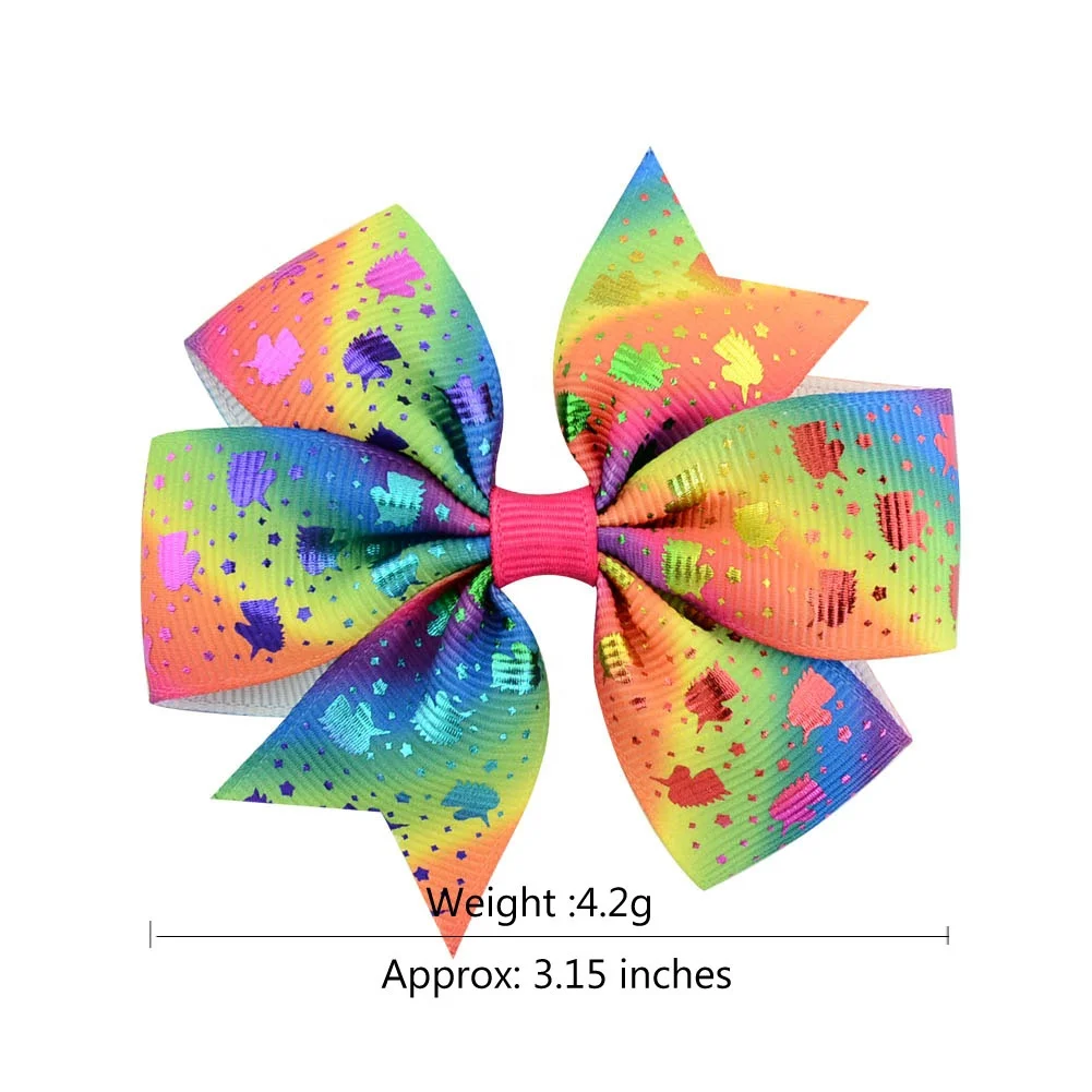 E-Magic High quality Custom eco-friendly 3.15 inches Grosgrain Multi-color ribbon bow with alligator clip for sweet girls