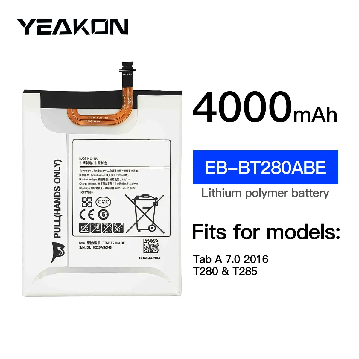 EB-BT280ABE Standard Battery For Samsung  Galaxy Tab A 7.0 SM-T280 T280 T285 replace tablet battery 3.8V 4000mah