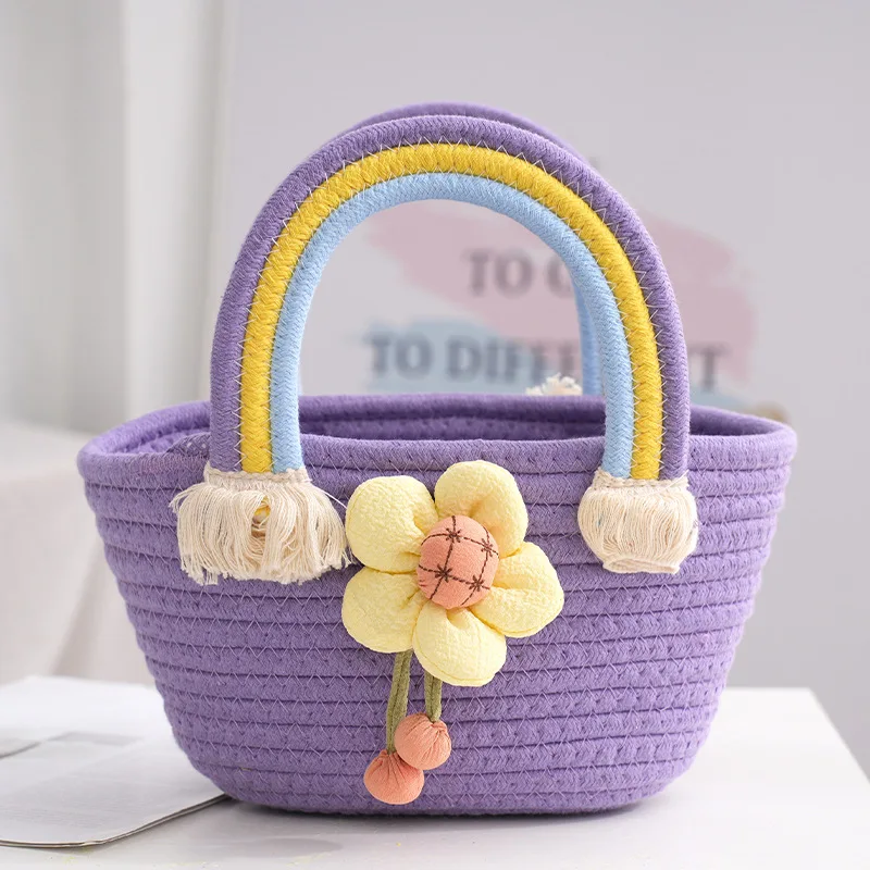 Wholesale cute cotton rope bags woven baby baskets, cotton rope rainbow baskets