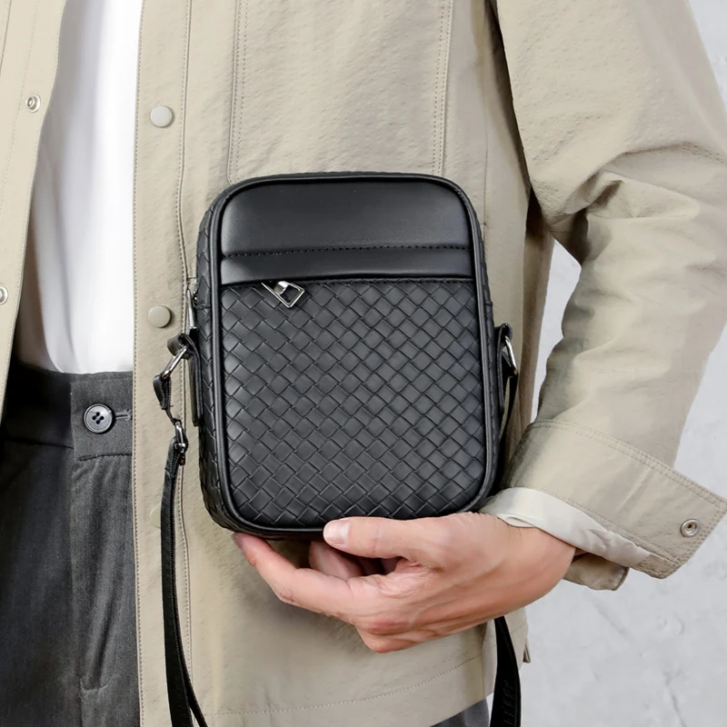 Men Bag New Casual Woven Single Shoulder Crossbody Bag PU Business Youth Vertical Men Shoulder Bag Wholesale