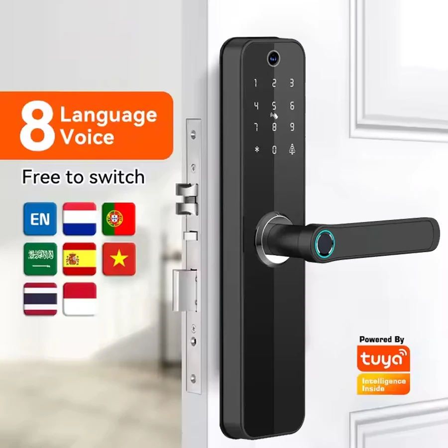Saijia Tuya Wi-Fi цифровой умный дверной замок биометрический разблокировка отпечатков пальцев с камерой Nfc ключ видеодомофон на нескольких языках