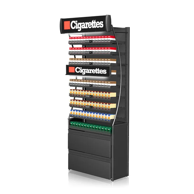 Metal Tobacco Display Shelf with Drawer / Cigarette Stand Rack
