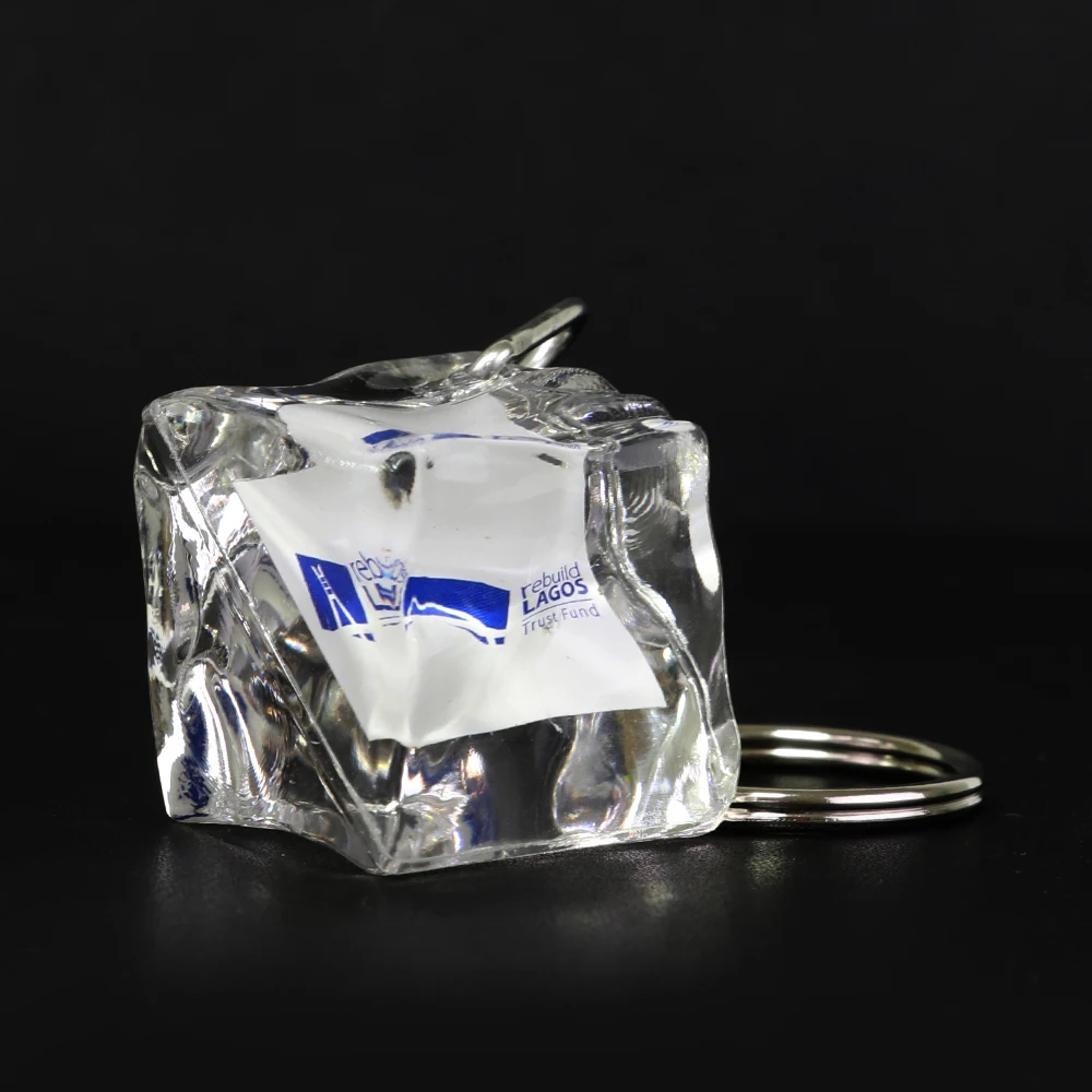 Wholesale 3D Square Shape Acrylic Ice Cube Transparent Key Ring