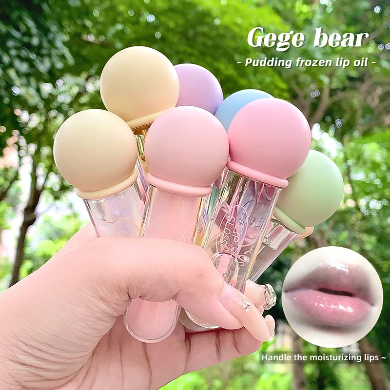 Moisturizing Lip Oil Non-Sticky High-Shine Tinted Lip Balm GEGE BEAR Natural Shiny & Shimmer Pudding Jelly Cute Lip Gloss