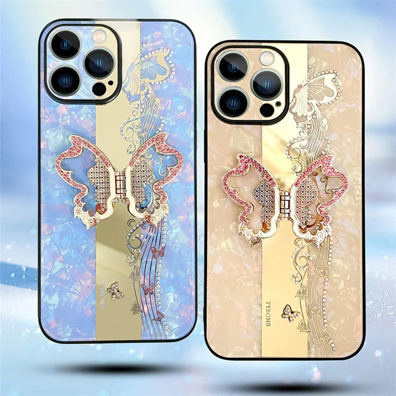 2022 New Luxury Rhinestone Mirror Phone Case For iPhone 14 Pro Max iphone 11 12 13 Case 3D butterfly Stand Holder Cover