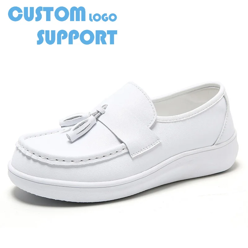 Оптовая продажа, Модная белая женская обувь из натуральной коровьей кожи без шнуровки на плоской подошве для кормления