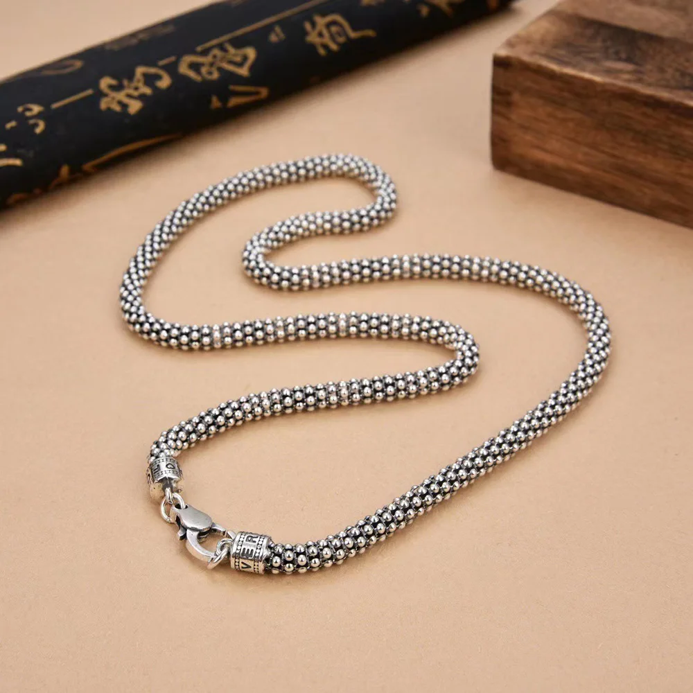 6mm Italian Popcorn Chain S925 Sterling Silver Necklace for Men Vintage Punk Rock Hip Hop Fine Jewelry Gift