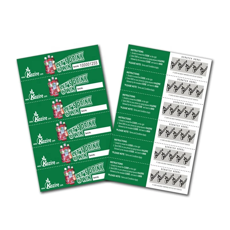 Factory direct wholesale full color printing scratch off lottery card custom lottery ticket with logo scratch stripes