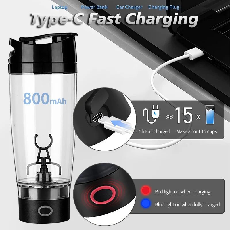 B22078R Custom Wholesale Electric Shaker Cup Protein Gym Sport Shaker Bottle Mixer Electric Protein Shaker Bottle Blender
