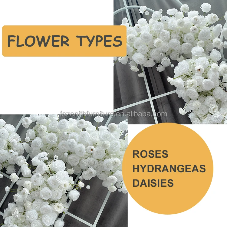 Cheap Silk Roses Daisies White Flowers Wedding Backdrop Milk White Artificial Flower Runner Wedding Decoration