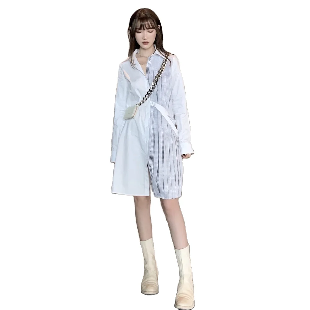 
Fashion Dresses Women,Long Sleeve Splice Big T Shirt Casual Dress with Belts 