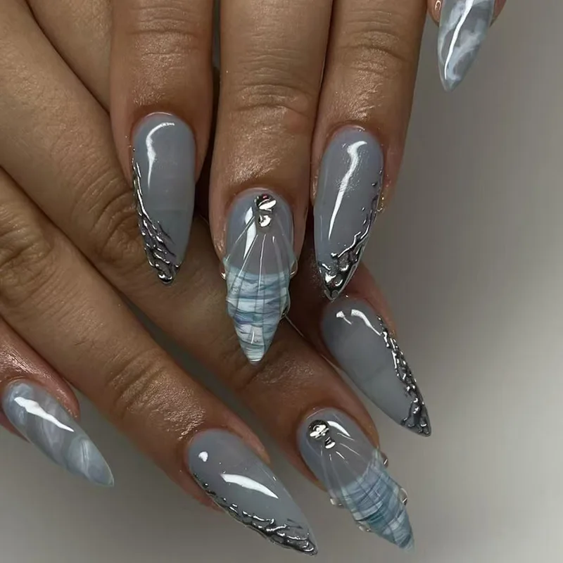 High Quality Wholesaler Cream Pink Gradient False nails White Bow Pattern Artificial nails Simple Almond Short Glue-on nails