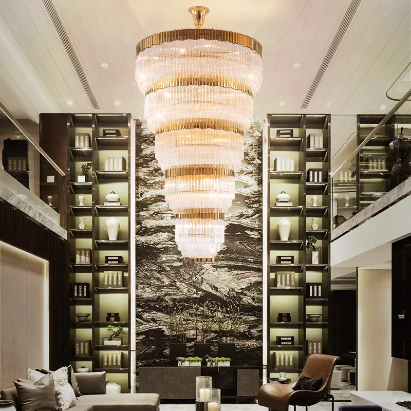Hotel Chandelier Luxury Crystal Chandeliers for Hotel Lobby Foyer Stair Stairwell Restaurant Mall K9 Gold Crystal Pendant