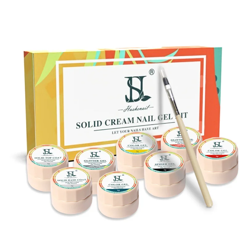 HS Nail Salon Solid Mud Gel Nail Polish Kit Custom Logo 8Pcs Solid Cream Pudding Gel Polish Set