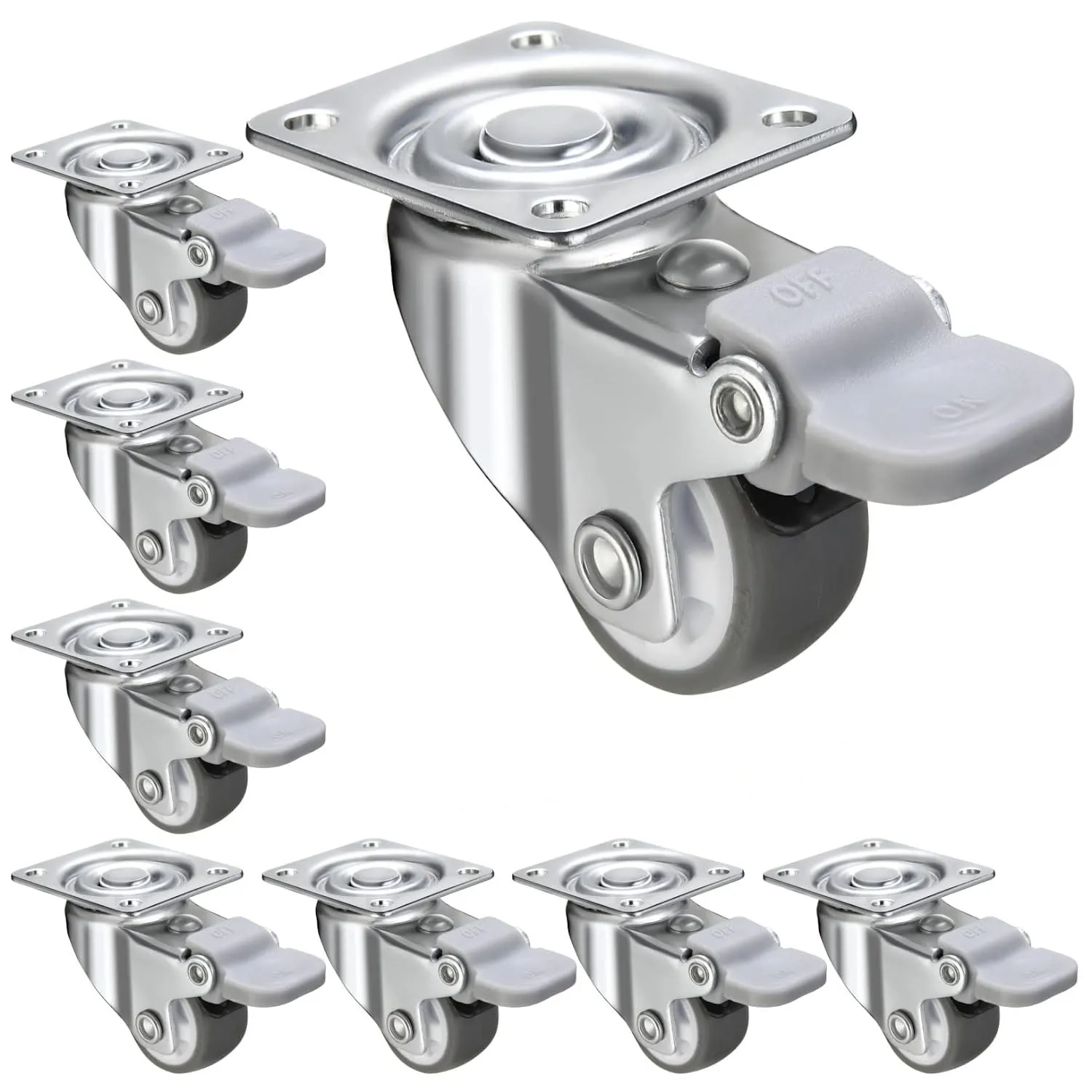 Universal Gray Furniture Casters Premium Mute TPE Stem Type Small Wheels Swivel Plate Caster Wheels