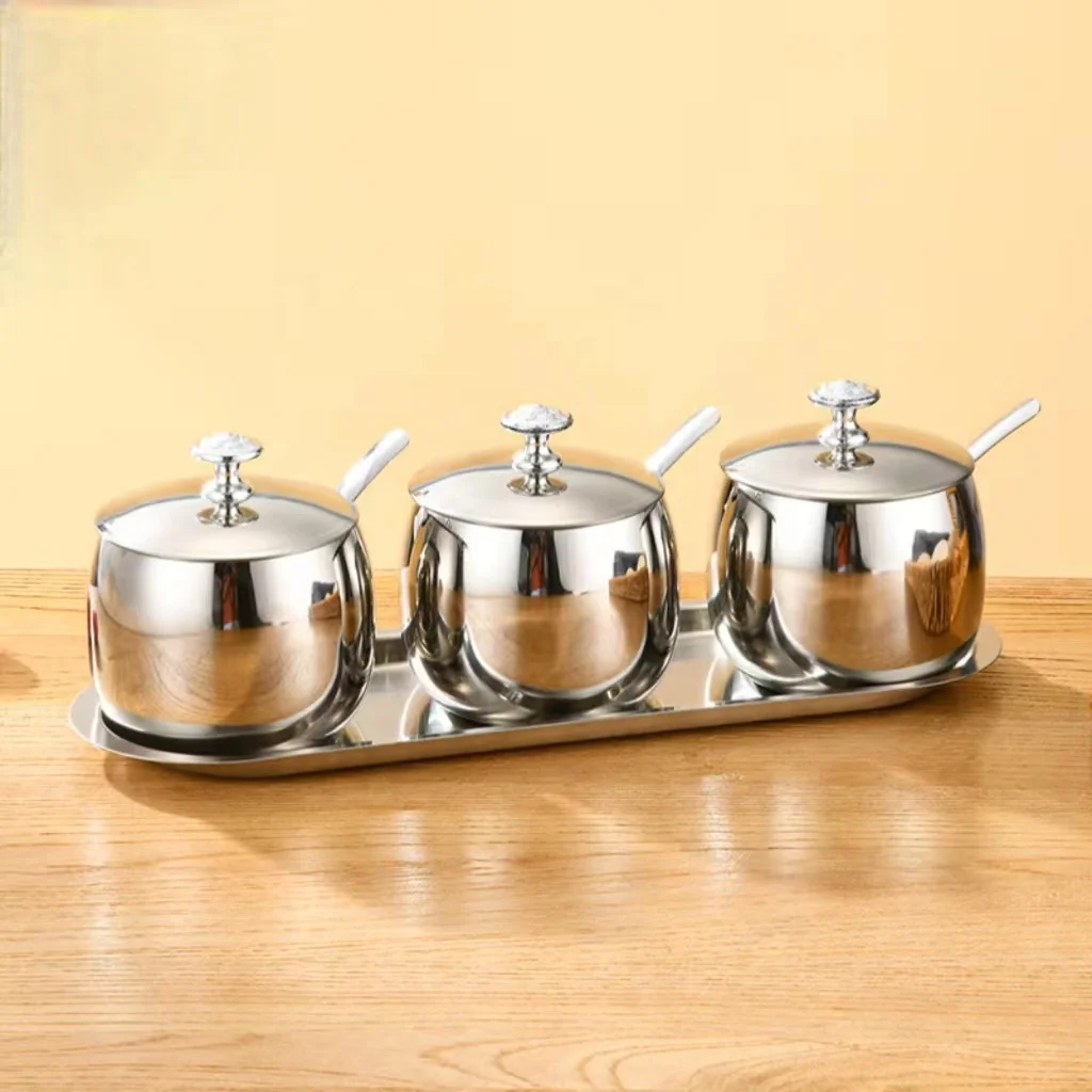 Wholesale 304 Stainless Steel Seasoning Pot Set Kitchen Seasoning Bottle High Quality Spice Jar Set With Lid