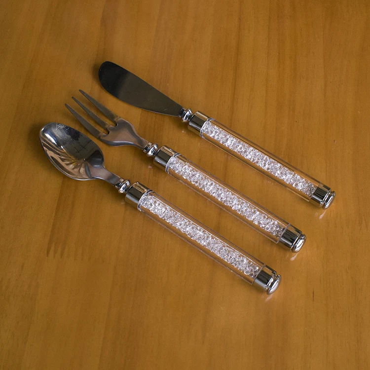 New designs crystal diamond stainless steel spreader fork butter knife mini dinner tea spoon cutlery sets