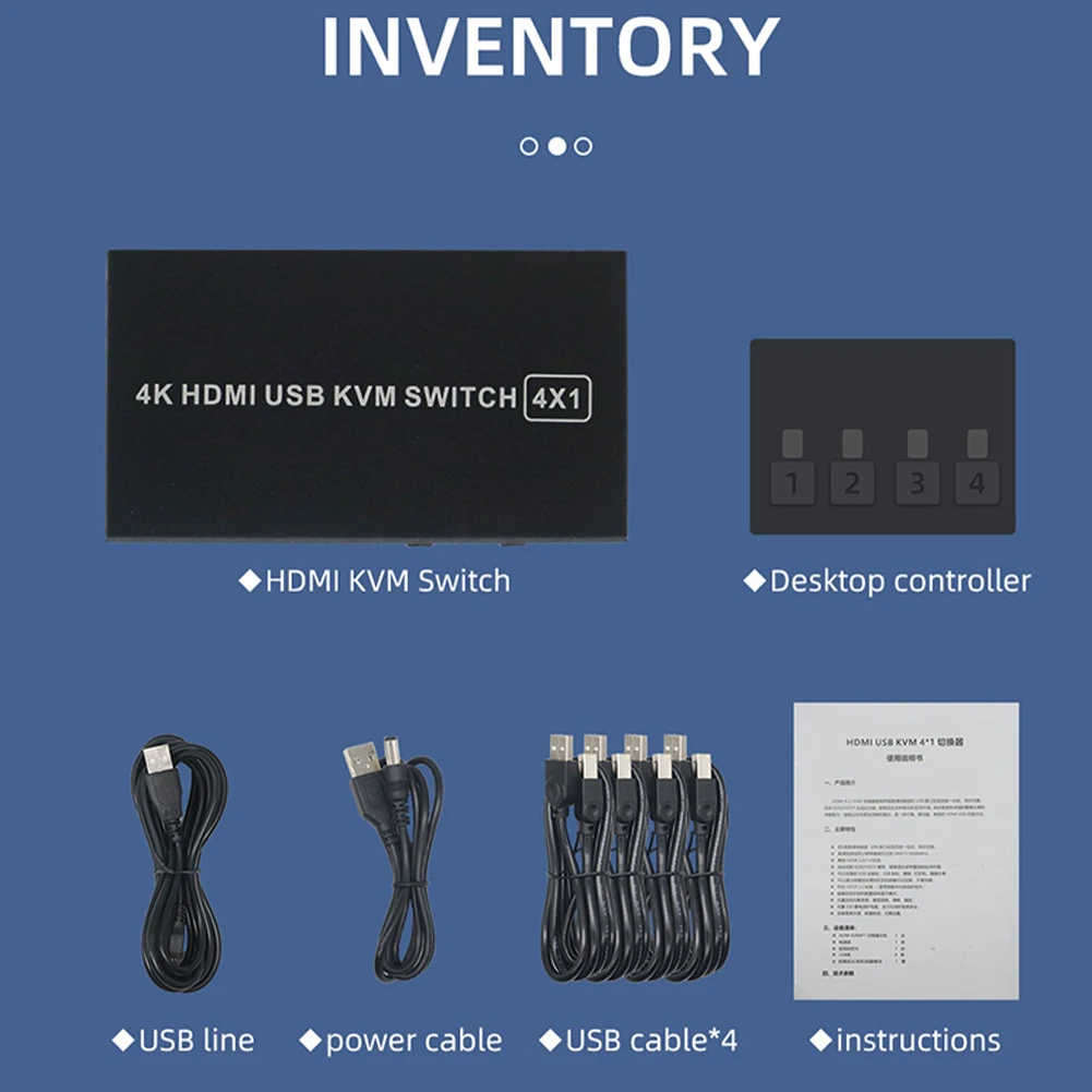 4 Port KVM Switch HD 4K Scanner USB  KVM Switcher 4 in 1 Out Hot USB for Mouse Keyboard for Win7 Win10 for MAC for PlayStation 2