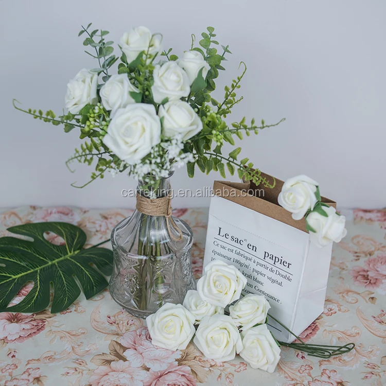 wholesale real touch roses artificial white flowers ivory foam gardenia flower for centerpiece wedding