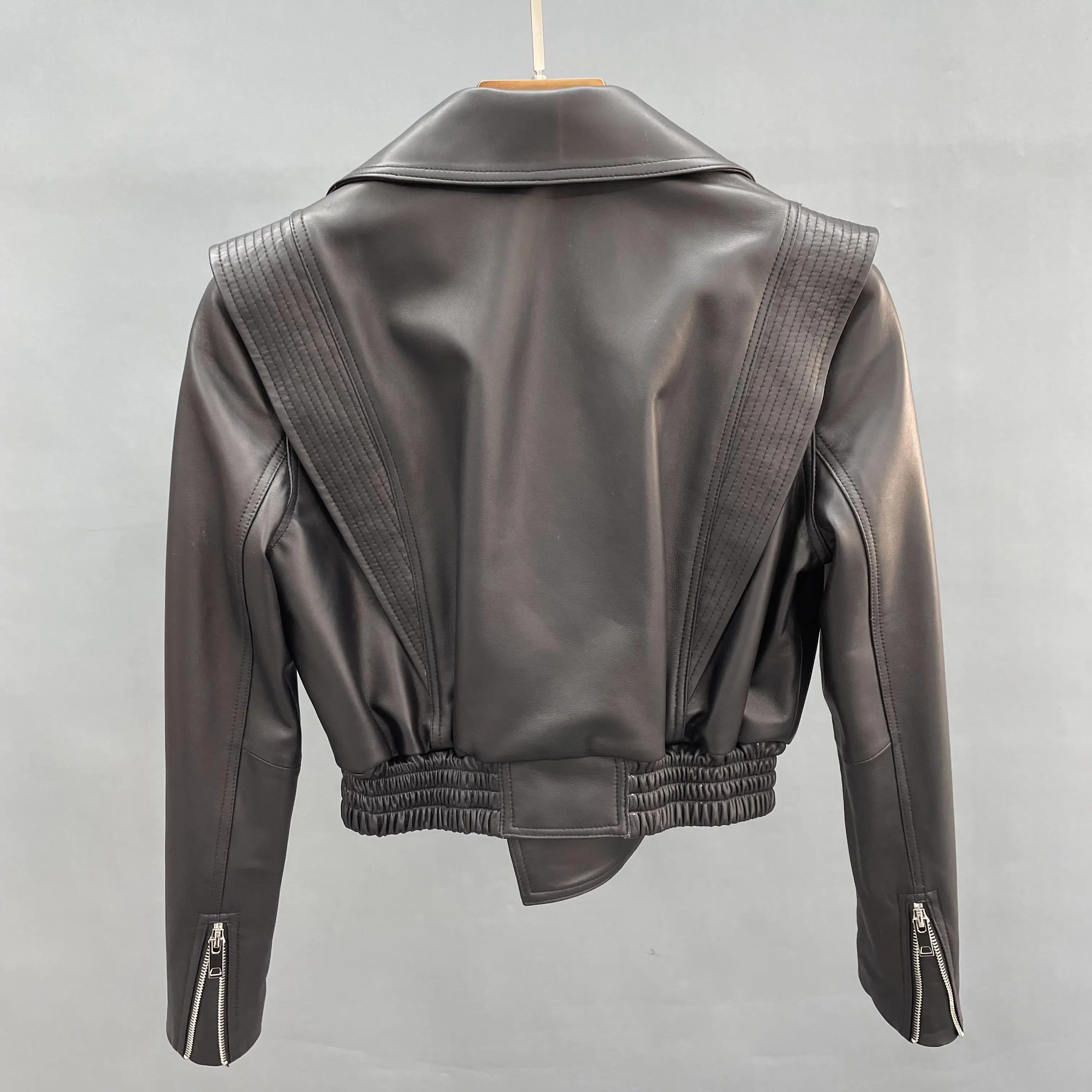 New Female Stylish Coats For Woman 2023 vintage Long Sleeve pockets Spring Leather Jacket Autumn Lady Outerwear