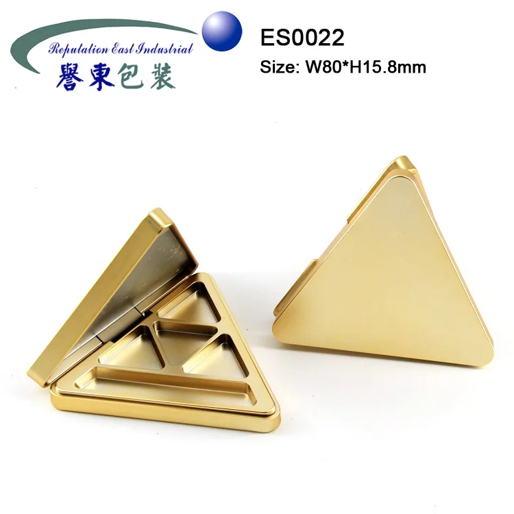 Best selling triangle shape 4 colors empty packaging magnetic eyeshadow palette case with brush palette