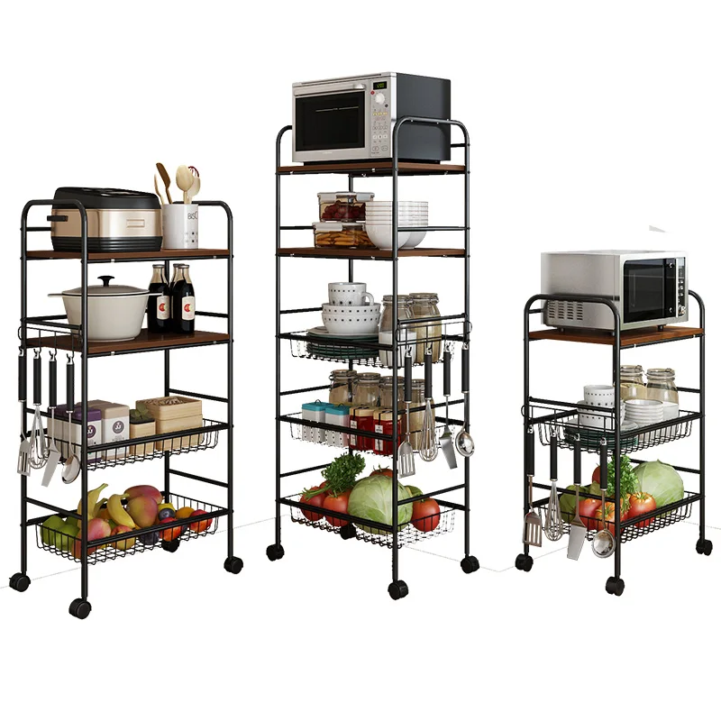 
Hot selling 3/4-tier KD Metal Wire Kitchen Storage Trolley With Wood Plate 