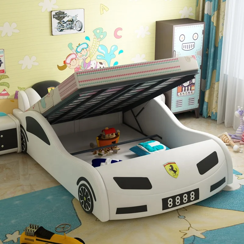 
Popular modern style leather wooden folding kids race car bed for sale CB05 