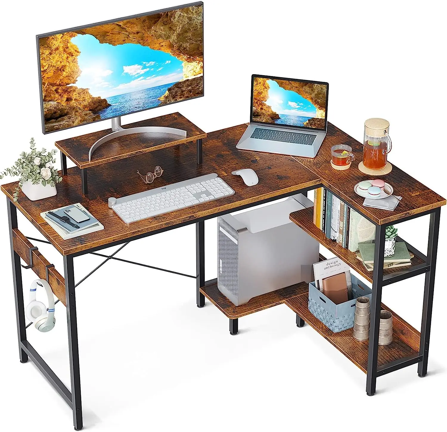47-inch L-shaped computer desk, flip dump shelf L-shaped corner desk, modern home office workstation simple writing desk