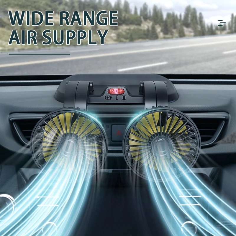 Dual dashboard car fan heads 12V 24V truck air fan universal USB interior accessories 12 volt fan rv suv F410 For Car Office