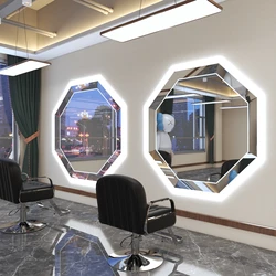 Salon Beauty Styling Station Hair Salon Mirrors Led Gold Silver Frame Wall Mounted Barber Mirror