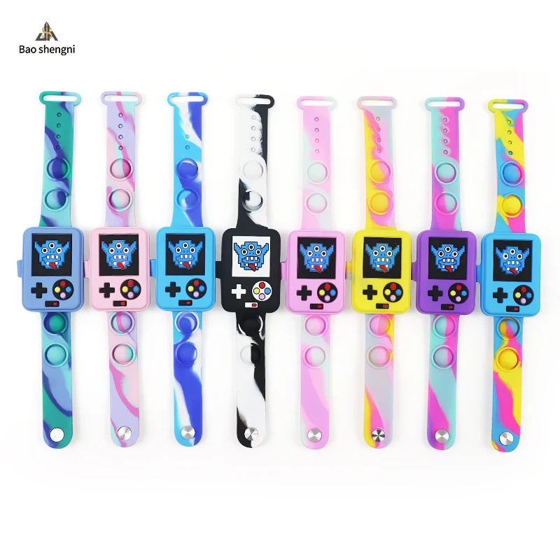 Calculator 3D Digital  Flip Cover LED Watch Silicone Push Pop Bubble Fidget Bracelet Watch Pop Writ Cool Watch for Kids
