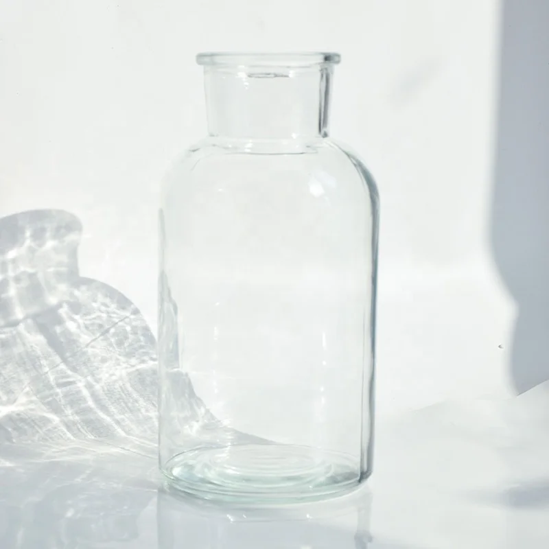 Transparent Wide-Mouth Wood Stopper Glassware Laboratory Reagent Dispenser Bottle for Home Decoration and Chemical Seal