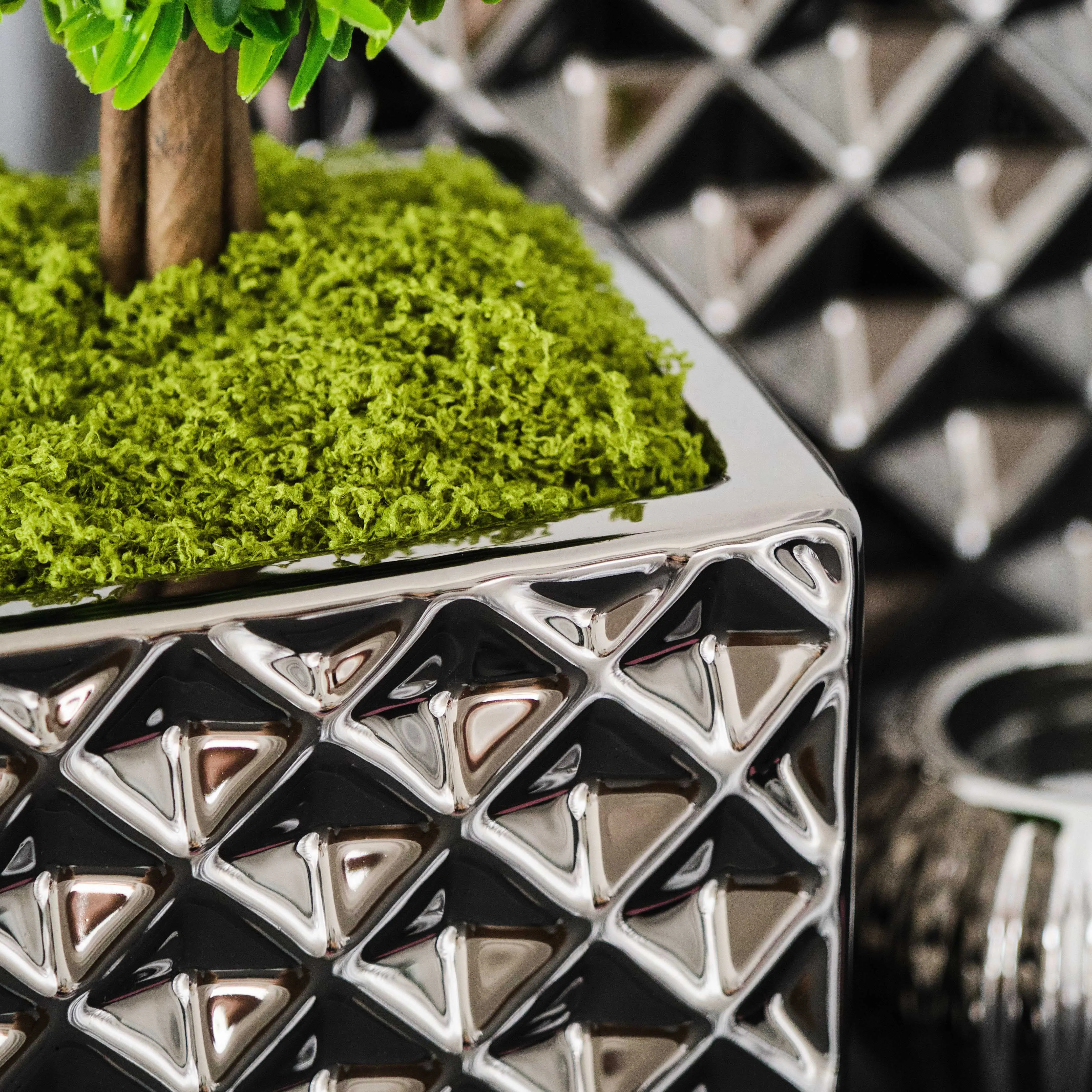Electroplated silver garden ornaments square ceramic flower pots for plant