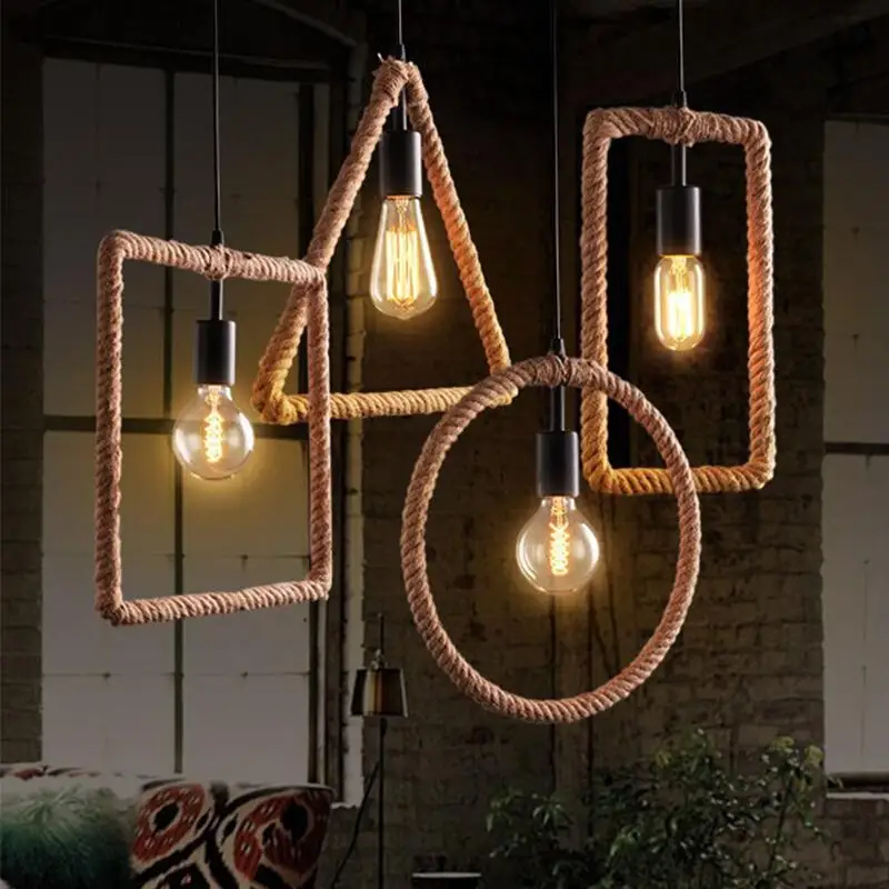 American hemp rope country restaurant bar industrial style retro creative lamps Nordic simple aisle bar cafe