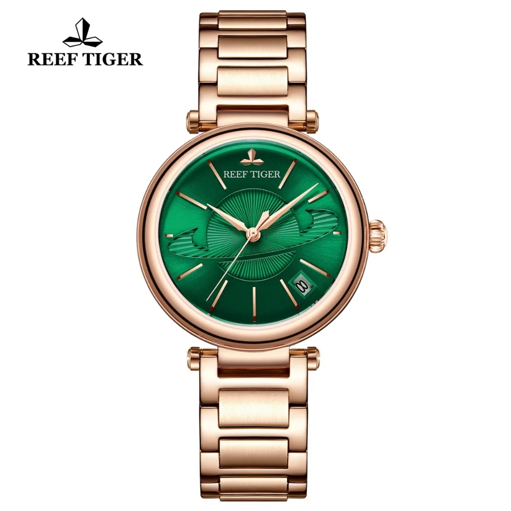 Reef Tiger Top Brand Luxury Watch Women Rose Gold Green Exquisite Watches Designer Automatic Watch reloj mujer RGA1591