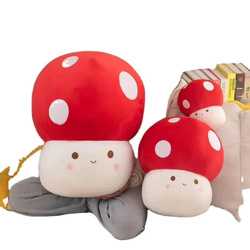 OEM Wholesale Cute Anime Unisex Red Mushroom Doll Plushy Big Plush Claw Machine Toy For PP Cotton Throw Pillow Plush Plant Toys