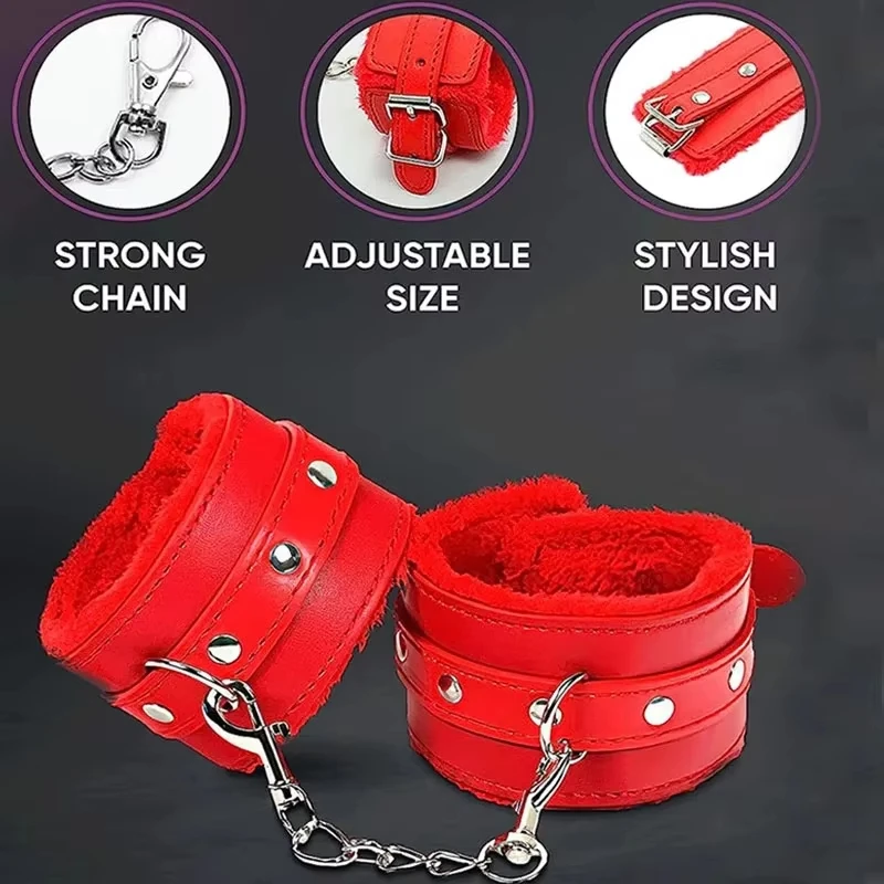 New Pu Leather Wrist Handcuffs Couples Toys Hand Cuffs Ankle Shackles Adjustable Restraint Belt Toy Men Women Party