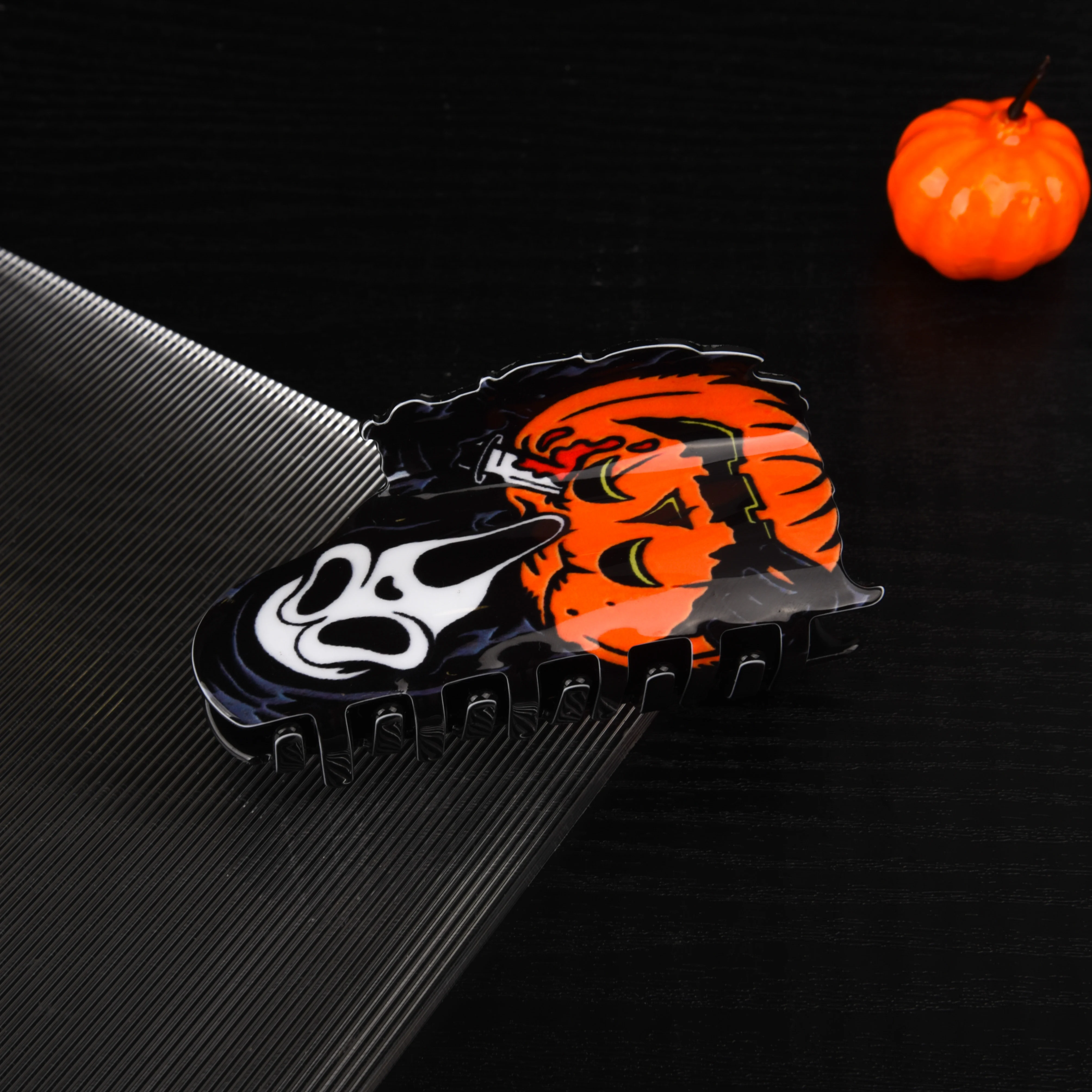 YJL Halloween Ghost Face Characters Print Halloween Cool Design Girls Clip Festival Hair Claws PVC Hair Claw Clips