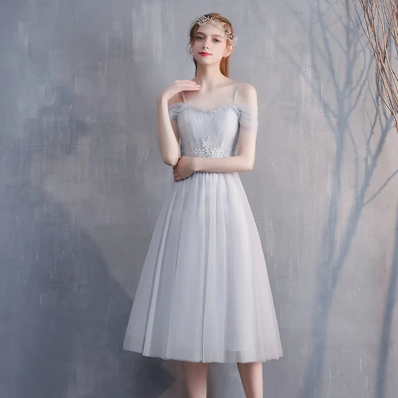 Wholesale Summer Grey Bridesmaid Dresses Mesh Breathable Straight Skirt Long Wedding Dress Bridesmaid Dress