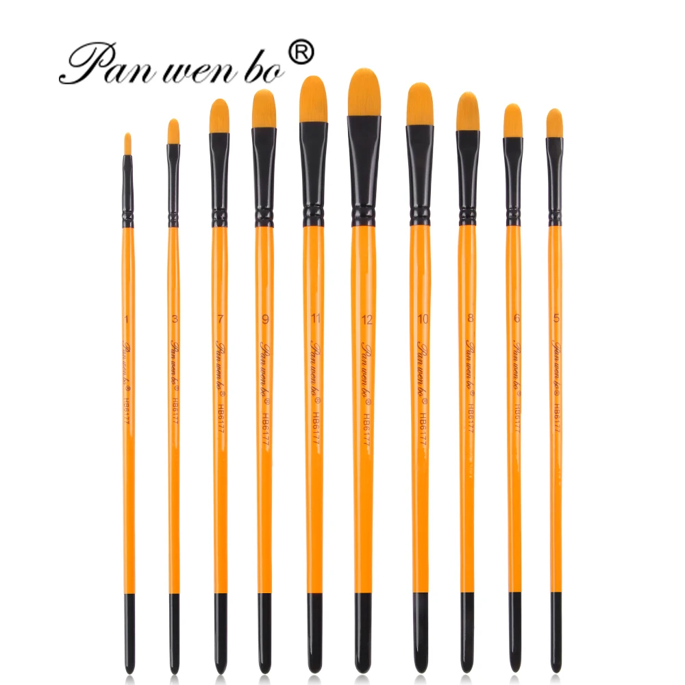 Panwenbo High Quality 10pcs Paint Brushes Set For Painting Wooden Handle Acrylic Painting Brush Premium Artist Paint Brush